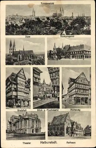 Ak Halberstadt am Harz, Panorama, Dom, Domprobstei, Hoheweg, Theater, Rathaus