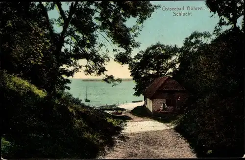 Ak Ostseebad Göhren auf Rügen, Partie an der Schlucht, Blick aufs Meer