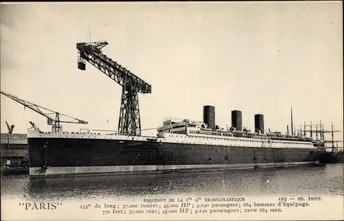 Ak Paquebot de la Cie Generale Transatlantique, Paris