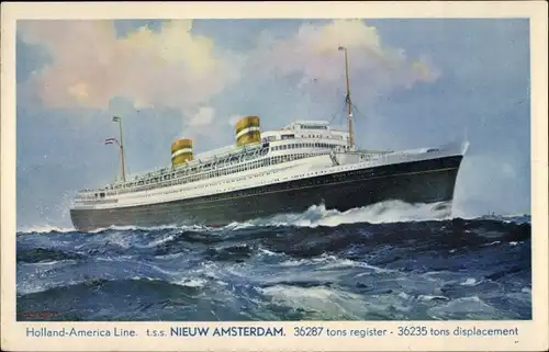 Künstler Ak Dampfer SS Nieuw Amsterdam, Holland America Line, HAL