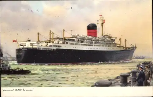 Künstler Ak Dampfer RMS Ivernia, Cunard Line