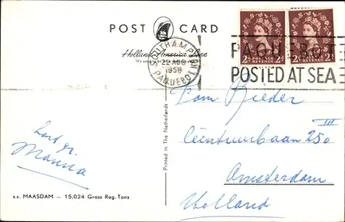 Ak Passagierschiff, SS Maasdam, Holland America Line