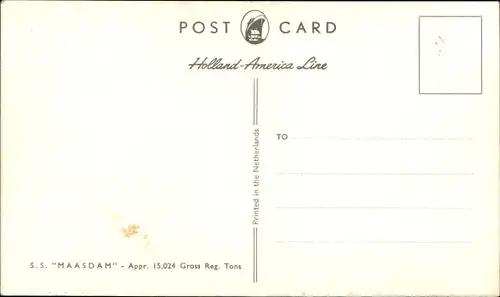 Ak Dampfschiff SS Maasdam, Holland America Line