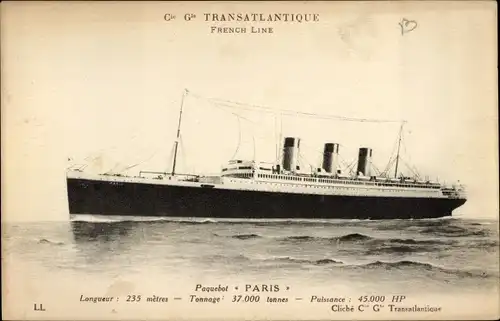 Ak Paquebot Paris, CGT French Line