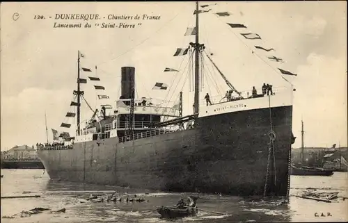 Ak Dunkerque Nord, Lancement du Paquebot Saint Pierre, Chantiers de France, Messageries Maritimes