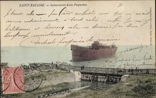 Ak Saint Nazaire Loire Atlantique, Lancement d'un Paquebot