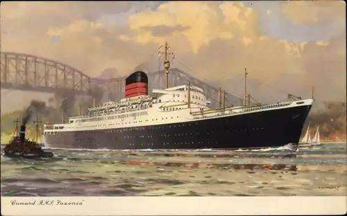 Künstler Ak Dampfer RMS Saxonia, Cunard Line