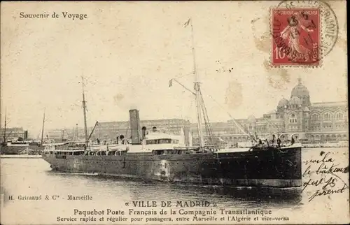 Ak Marseille Bouches du Rhône, Paquebot Ville de Madrid