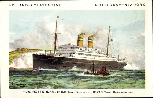Künstler Ak Dampfer SS Rotterdam, Holland America Line HAL