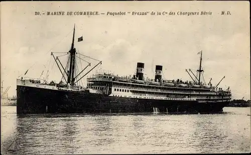 Ak Paquebot Brazza, Dampfschiff, Compagnie des Chargeurs Reunis