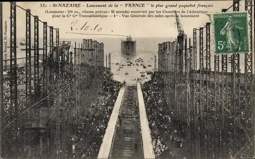 Ak Saint Nazaire Loire Atlantique, Paquebot France, lancement, cales