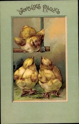 Präge Litho Glückwunsch Ostern, Joyeuses Paques, Küken