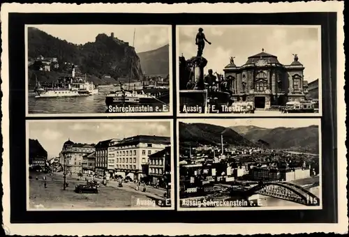 Ak Strekov Schreckenstein Ústí nad Labem Aussig Elbe Stadt, Theater, Dampfer, Totale, Platz