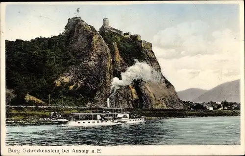 Ak Strekov Schreckenstein Ústí nad Labem Aussig Elbe Stadt, Salondampfer, Burgruine