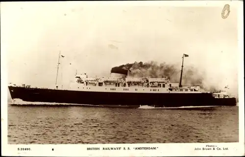 Ak SS Amsterdam, British Railways, Passagierschiff