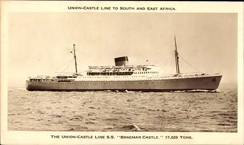 Ak SS Braemar Castle, Union-Castle Line, Passagierschiff