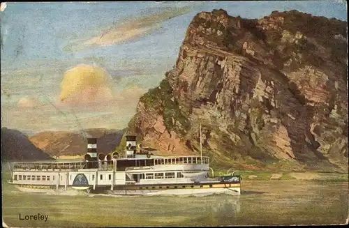 Künstler Ak Rheindampfer vor der Loreley, Köln Düsseldorfer Rheindampfschifffahrt