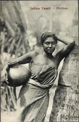 Ak Ceylon Sri Lanka, Jaffna Tamil, Wasserträgerin, Portrait