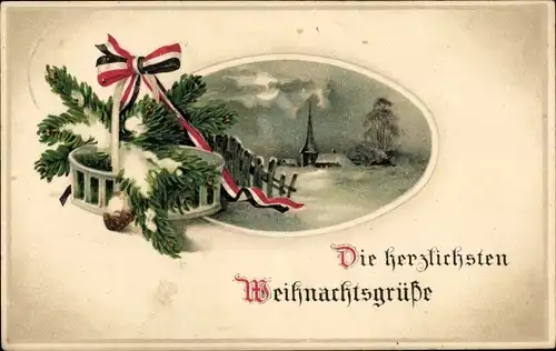 Ak Glückwunsch Weihnachten, Kaiserliche Fahne, Tannenzweige, Zapfen