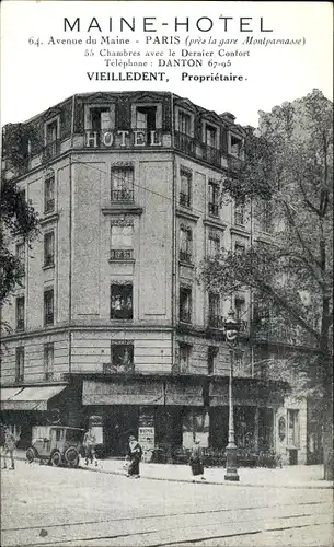 Ak Paris XV Vaugirard, La Gare Montparnasse, Maine Hotel, Avenue du Maine