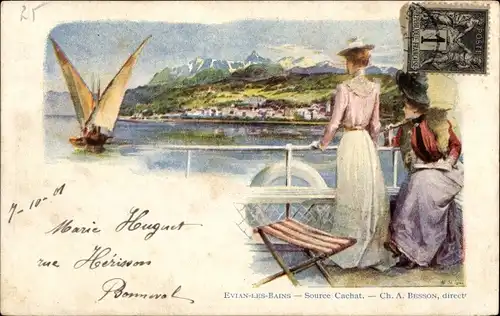 Ak Évian les Bains Haute Savoie, Source Cachat, Panorama