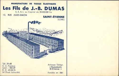 Ak Saint Étienne Loire, Manufacture de Tissus elastiques Les Fils de J.-B. Dumas