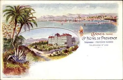 Litho Cannes Alpes Maritimes, Hotel de Provence, Hafenansicht