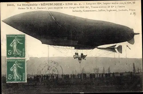 Ak Le Dirigeable Republique, französischer Zeppelin