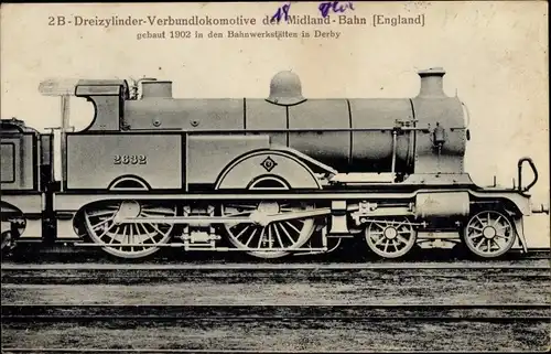Ak Britische Eisenbahn, 2 B Verbundlokomotive der Midland Bahn, Dampflok 2632