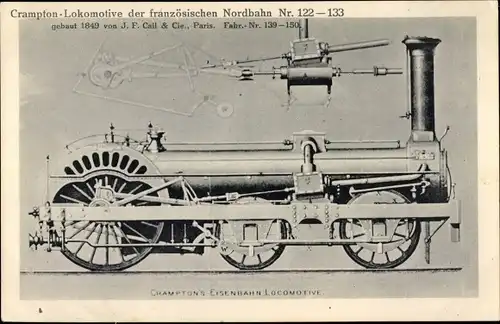 Ak Französische Eisenbahn, Crampton Lokomotive der französischen Nordbahn 122-133