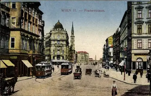Ak Wien 2, Praterstraße, Straßenbahnen