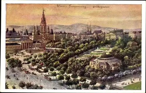 Künstler Ak Wien 1. Innere Stadt Österreich, Franzensring, Volksgarten