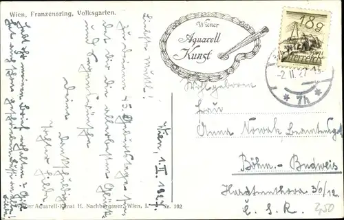 Künstler Ak Wien 1. Innere Stadt Österreich, Franzensring, Volksgarten