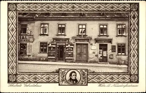 Passepartout Ak Wien 9. Alsergrund Österreich, Schuberts Geburtshaus, Portrait, Nussdorferstraße