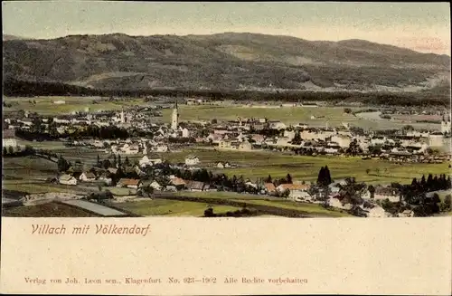 Ak Völkendorf Villach in Kärnten, Blick auf den Ort mit Umgebung