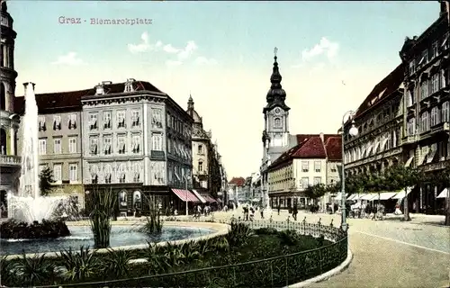 Ak Graz Steiermark, Bismarckplatz, Springbrunnen