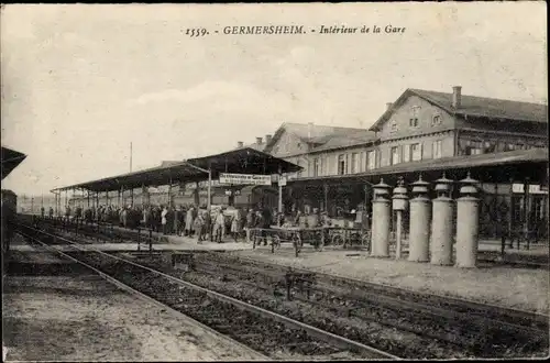 Ak Germersheim am Rhein, Bahnhof, Gleisseite