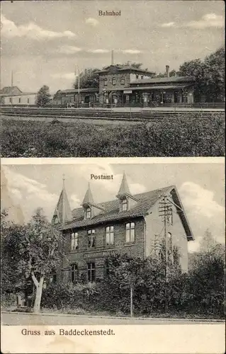 Ak Baddeckenstedt in Niedersachsen, Bahnhof Gleisseite, Postamt