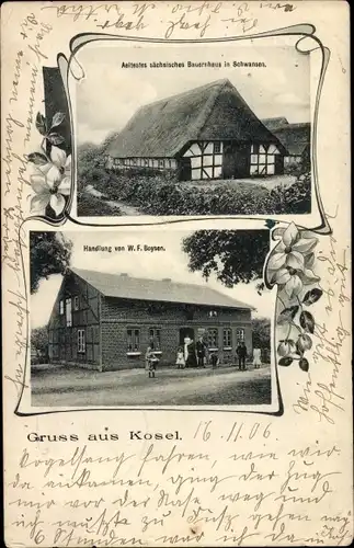 Ak Kosel in Schleswig Holstein, ältestes sächsisches Bauernhaus in Schwansen, Handlung W. F. Boysen