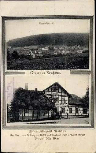 Ak Neuhaus im Solling Holzminden Niedersachsen, Gesamtansicht, Hotel Kurhaus zum braunen Hirsch