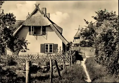 Ak Ostseebad Ahrenshoop, Rohrdachhaus im Ort