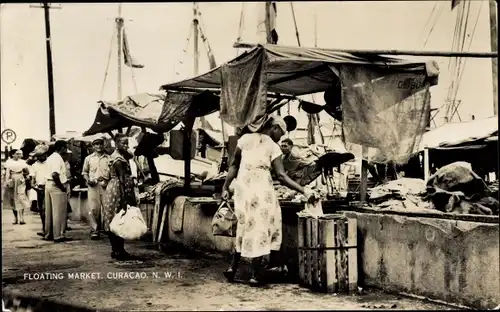 Ak Curaçao, Floating Market, Marktstände auf Booten