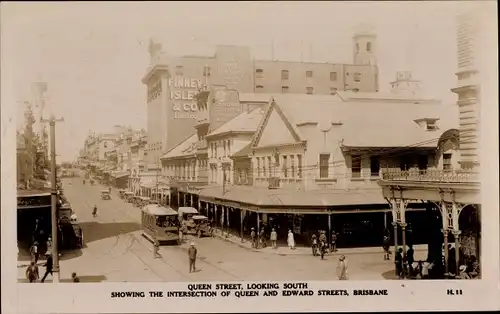 Ak Brisbane Australien, Queen Street, Edward Street, Finney Isles & Co, tramway
