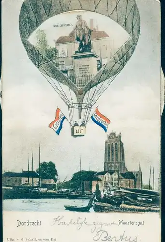 Mechanische Ak Dordrecht Südholland Niederlande, Maartensgat, Denkmal Ary Scheffer, Ballon