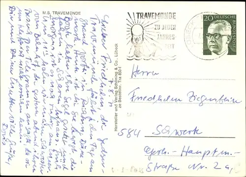 Ak M.S. Travemünde, Fähre