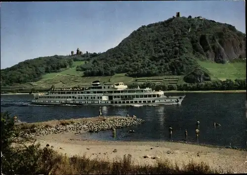 Ak Königswinter am Rhein, Rheindampfer Loreley passiert den Drachenfels