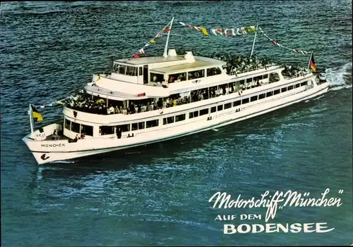 Ak Bodensee, Motorschiff München mit Passagieren an Bord