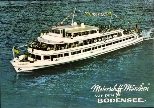 Ak Bodensee, Motorschiff München mit Passagieren an Bord