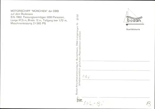 Ak Bodensee, Motorschiff München mit Passagieren an Bord
