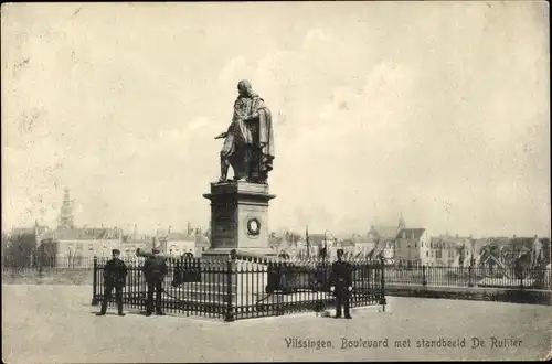 Ak Vlissingen Zeeland Niederlande, Boulevard met standbeeld De Ruijter